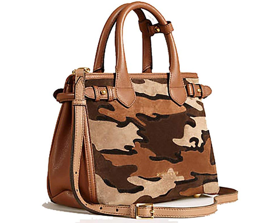 Burberry The Small Banner in Camouflage Suede Tan Handbag 
