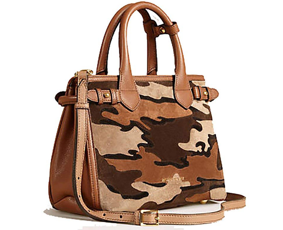 Burberry The Small Banner in Camouflage Suede Tan Handbag
