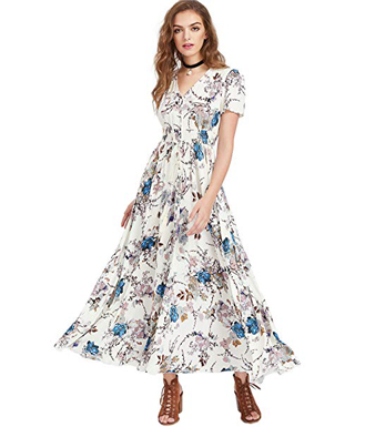 Milumia Button up Split Floral Print Maxi Dress
