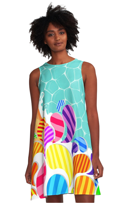 TW2US SUMMER STRIPES AND FLOWERS A-LINE DRESS