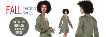 Fall Fashion Series - BCBGMAXAZRIA Long-Sleeve High-Low Jacquard Dress