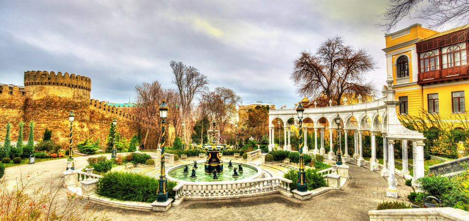 The fountain in the Philharmonic garden in Baku, Azerbaijan.