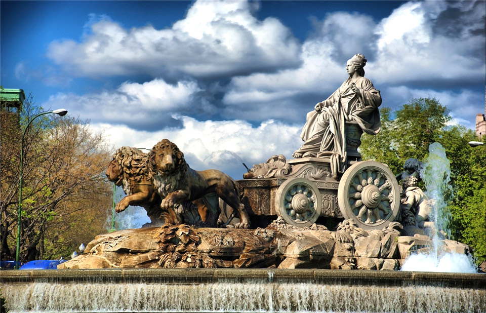 Cybele's Fountain or Fuente de la Cibeles is one of the most popular fountains in Madrid, Spain.