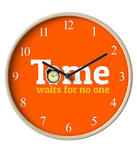 Time Waits For No One orange clock