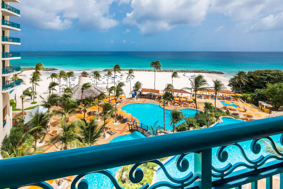 Balcony view of the pool at Barbados Hilton