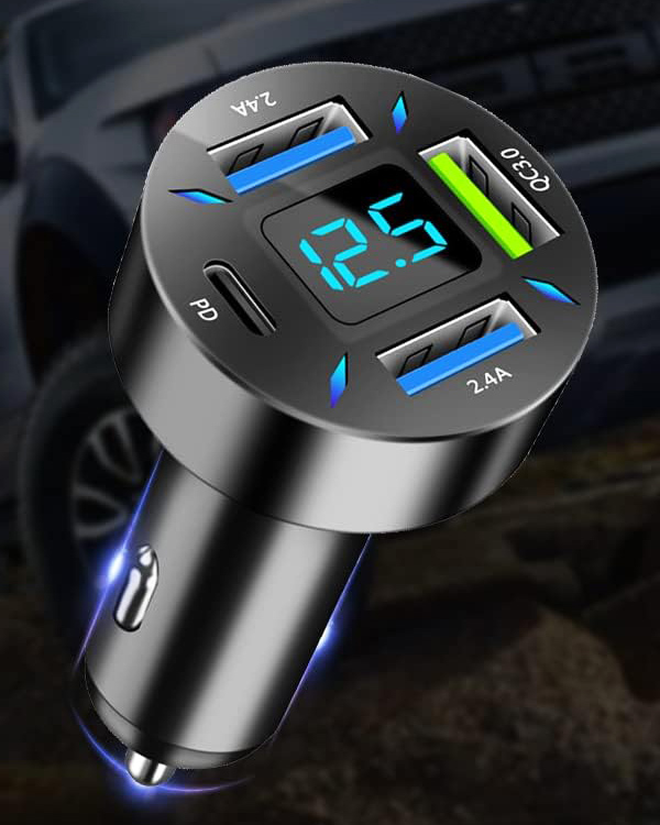 4-Port USB Fast Car Charger Adapter With Voltmeter