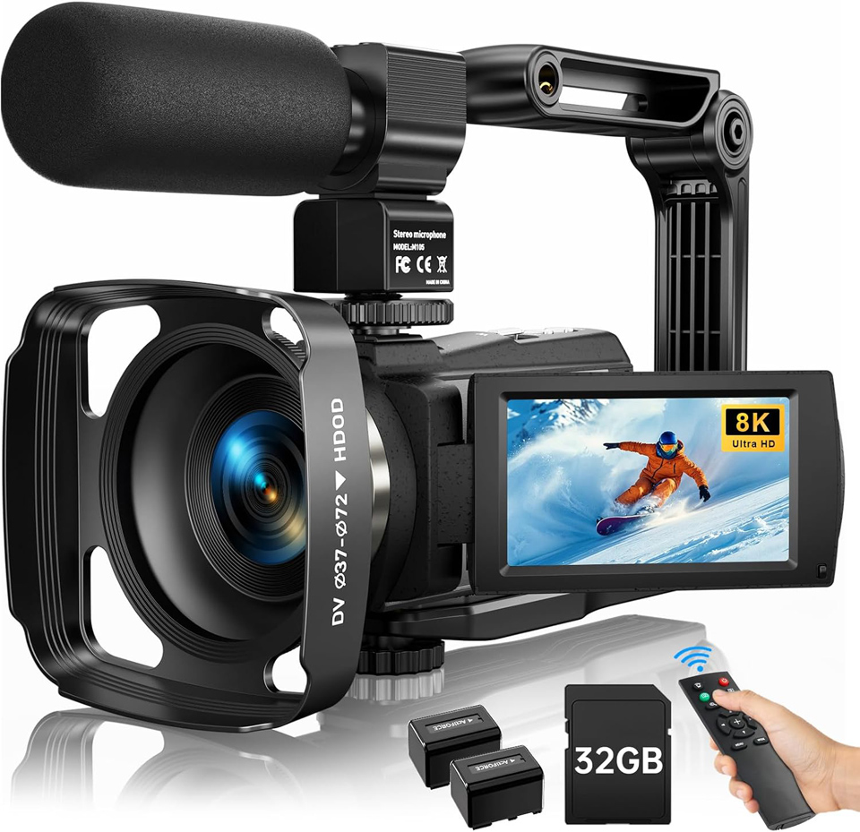 8K Video Camera Camcorder with Microphone & 6-Axis Anti-Shake