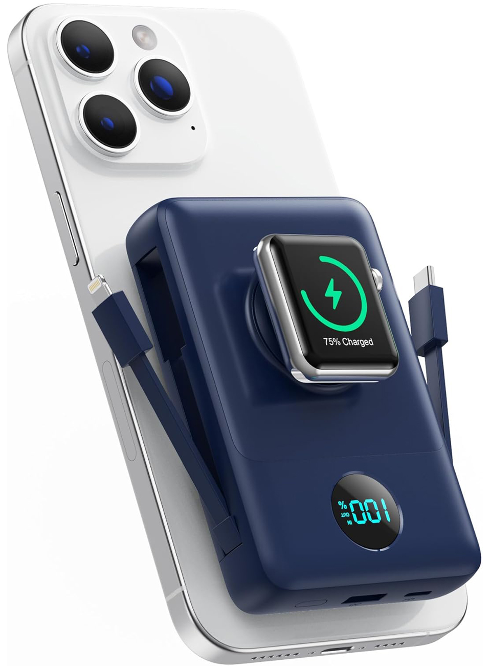 APHUWJ Magnetic Portable Charger With Built-in Cables