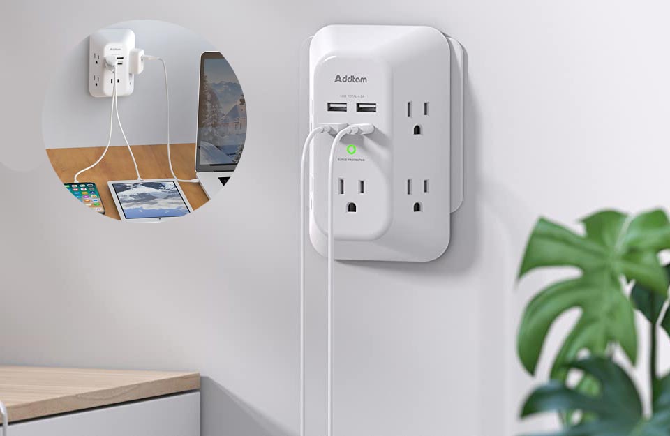 Addtam Wall Charger & Surge Protector With 4 USB Charging Ports