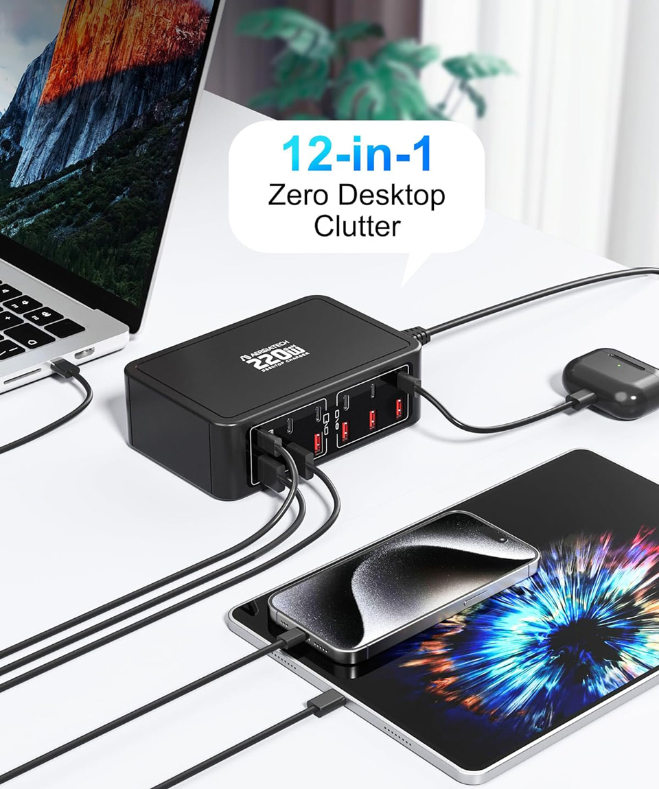 Aergiatech USB C 12-Port GaN Laptop Charging Station