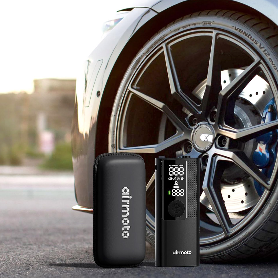 Airmoto Portable Tire Inflator And Carrying Case Bundle