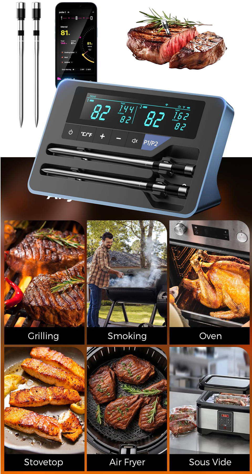 Alfolive Smart Bluetooth 2025 AI Wireless Meat Thermometer