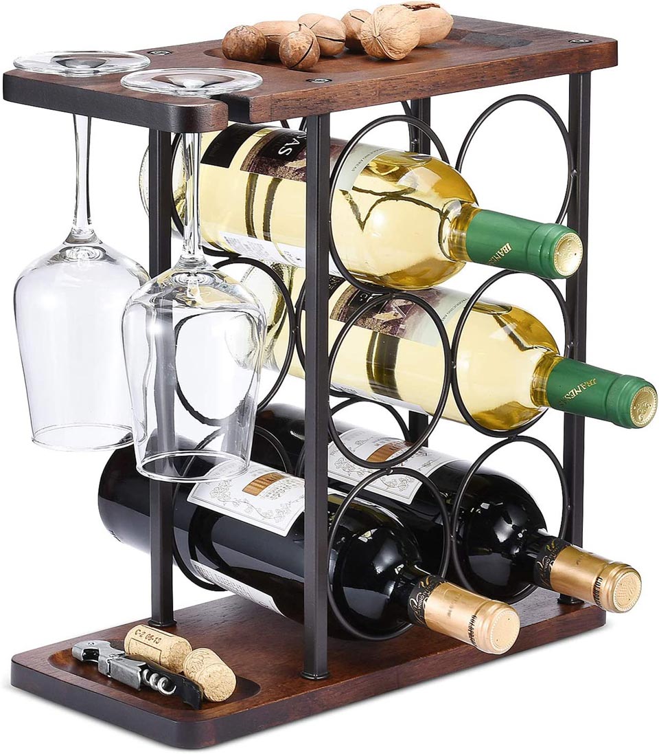 Allcener Countertop Wine Rack With Glass Holder