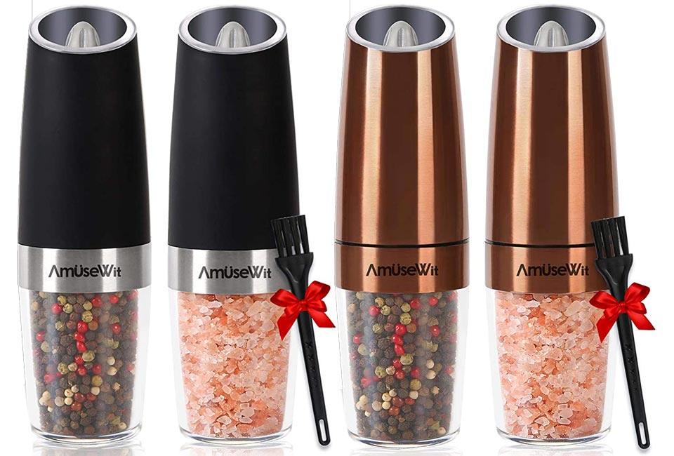 AmuseWit Gravity Electric Salt and Pepper Grinder Set 