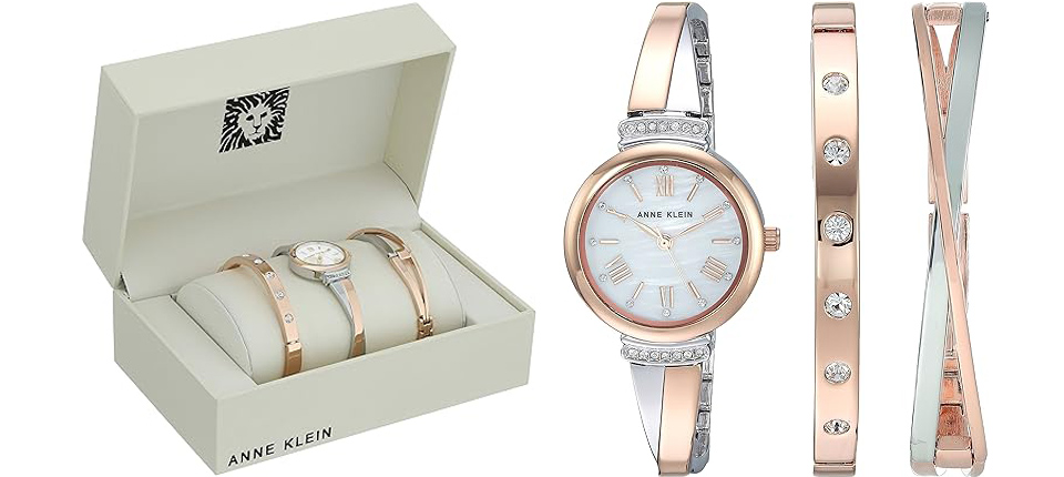 Anne Klein Women's Premium Crystal Accented Bangle Watch Set