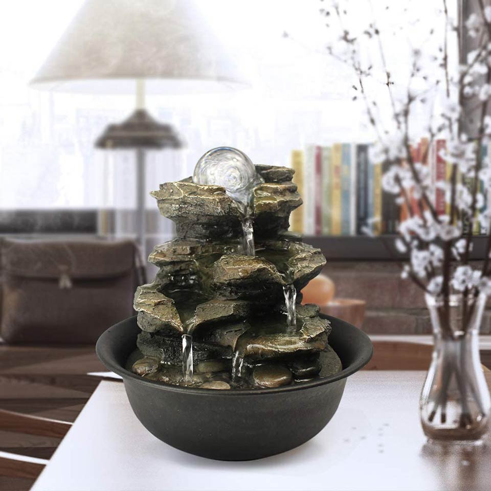 BBabe Spinning Orb Rock Cascading Tabletop Fountain