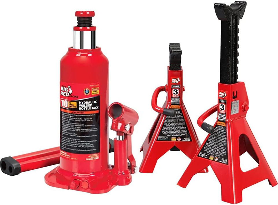 BIG RED 10 Ton Torin Hydraulic Welded Bottle Jack With Steel Jack Stands