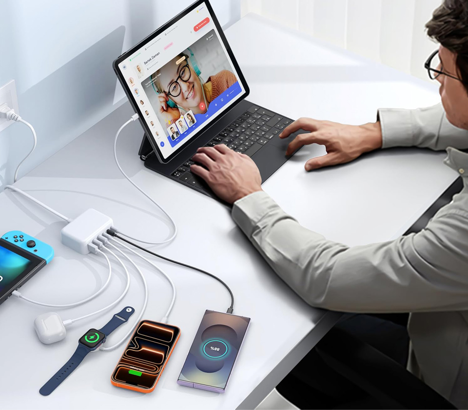 BREEKET 100W GaN 6 Port USB C Fast Charging Station