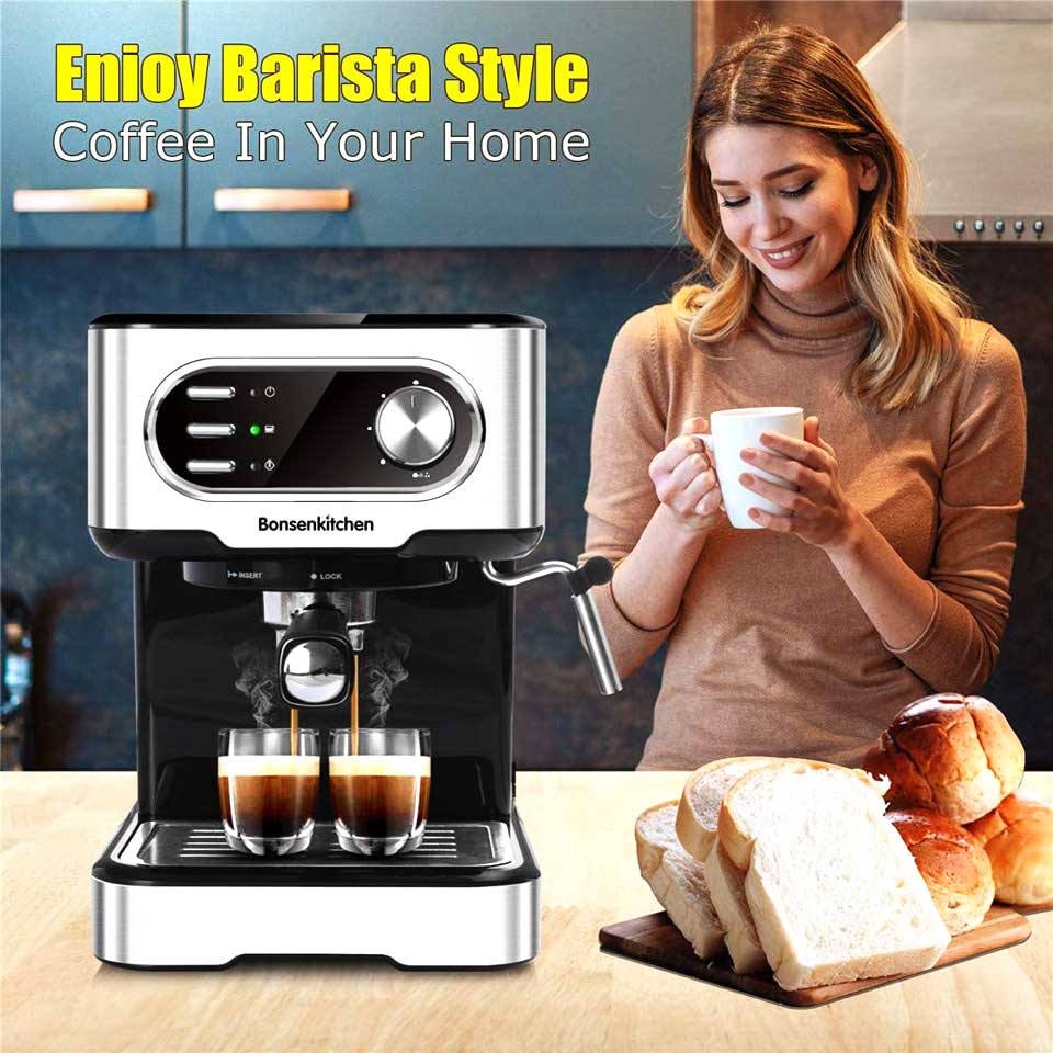 Bonsenkitchen Espresso Maker With Foaming Milk Frother Wand