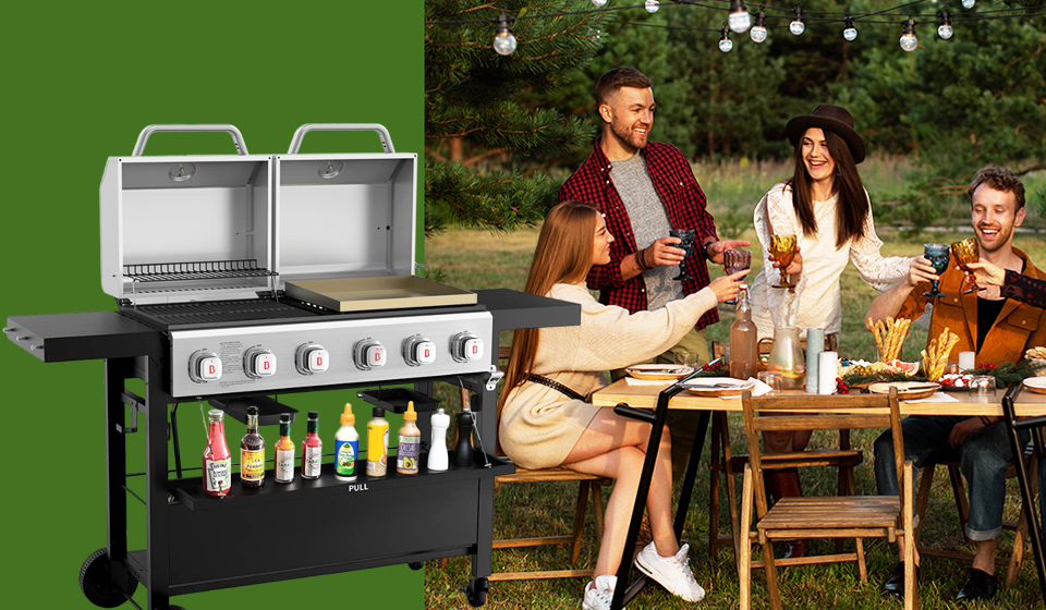 Brand-Man 2-In-1 Griddle Grill 6-Burner Combo For Outdoor Cooking