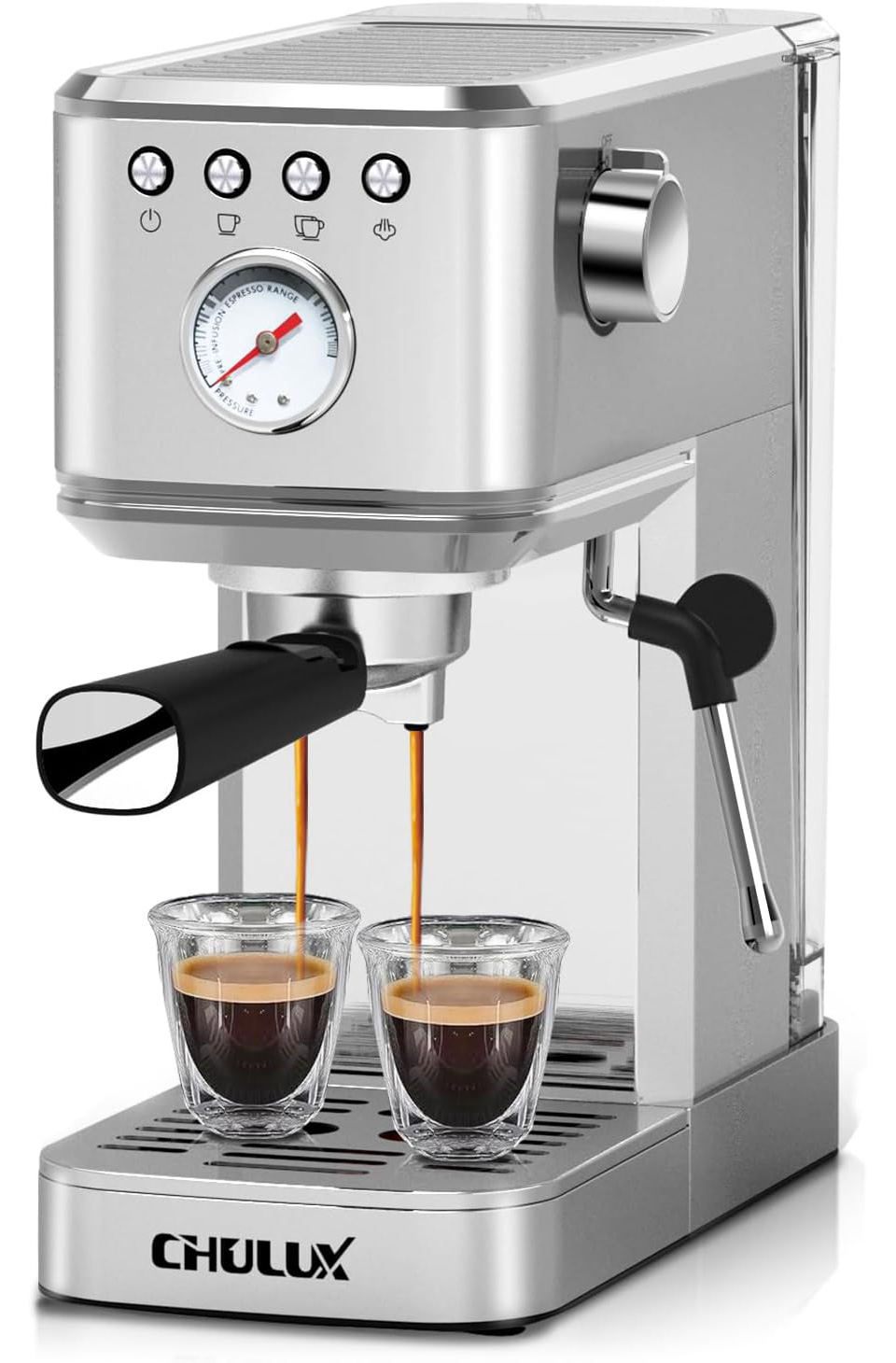 CHULUX Slim Espresso Machine With Milk Frother Steam Wand