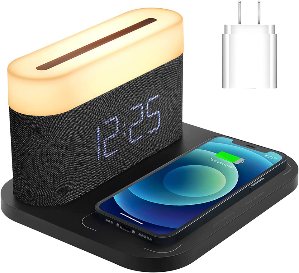 COLSUR Digital Clock With Wireless Charger & Bedside Lamp