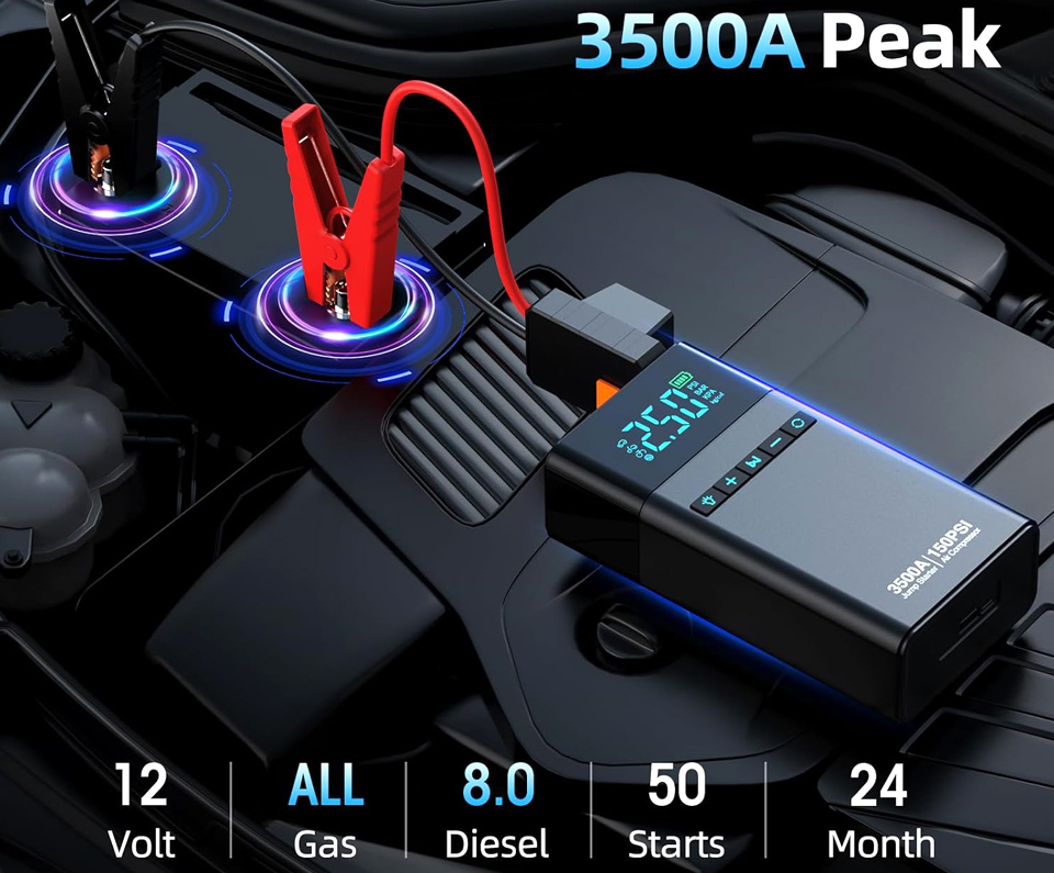 CZKBG Portable Car Jump Starter With Air Compressor