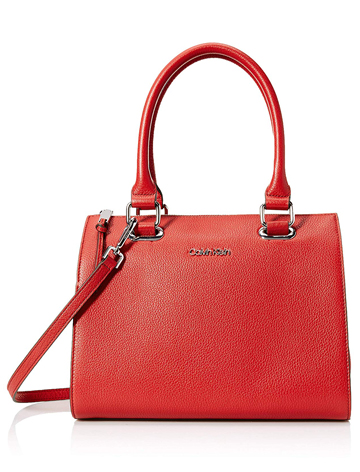 Calvin Klein Halle Pebble Leather Top Zip Key Item Satchel 