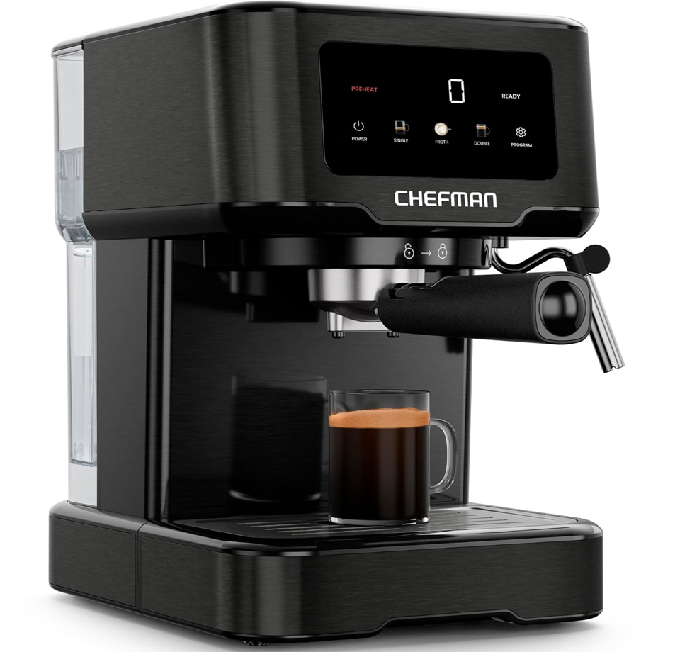 Chefman CraftBrew 15-Bar Pump Digital Espresso Machine With Steam Wand