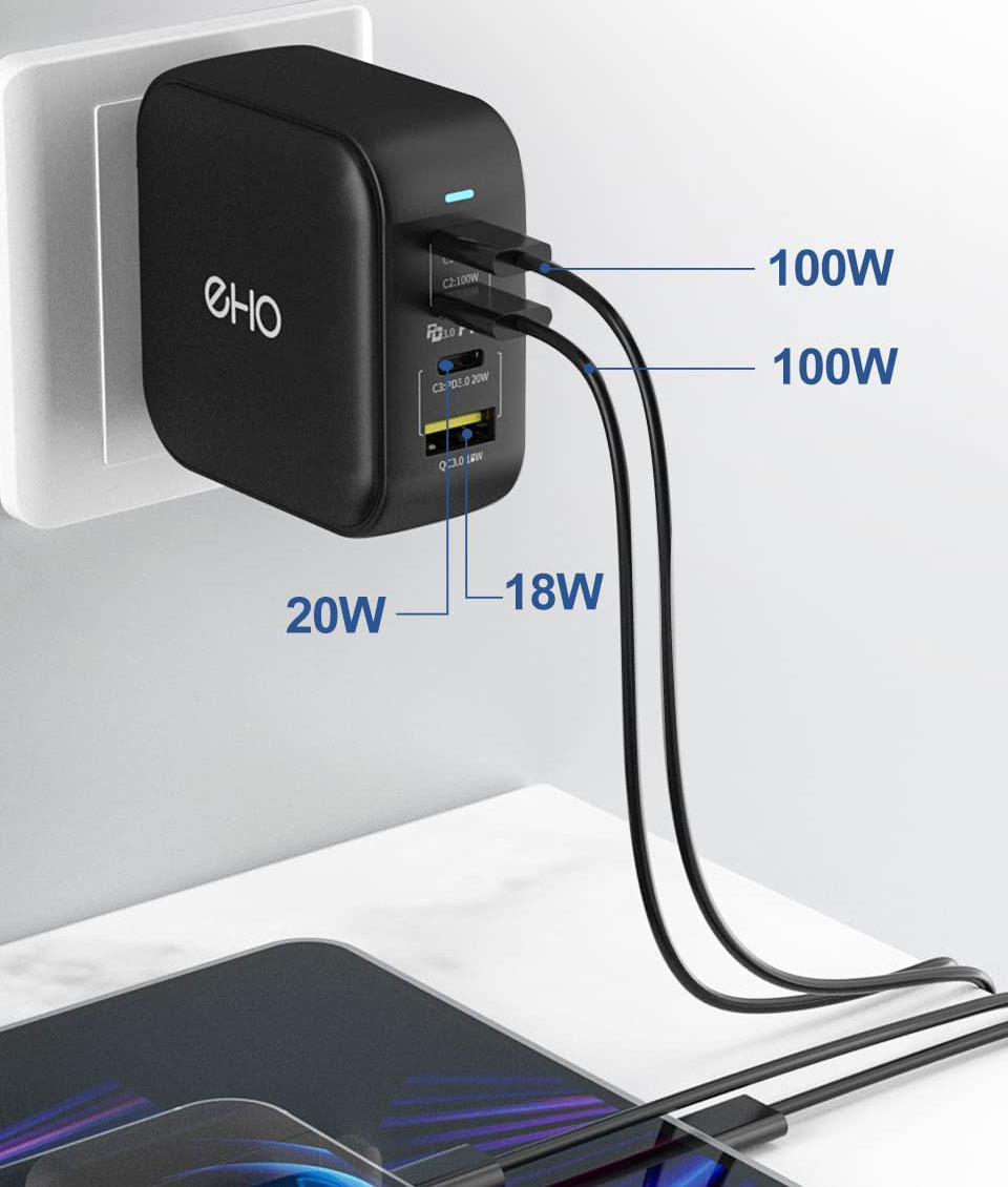 EHO 100W 4-Port GaN III Fast Type C  Travel Charging Station