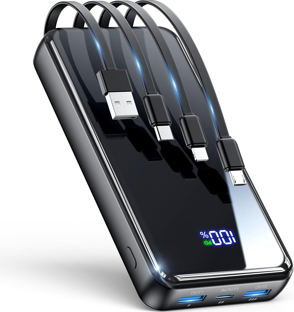 ENIRYO Portable Charger And Power Bank With Built-in Cable