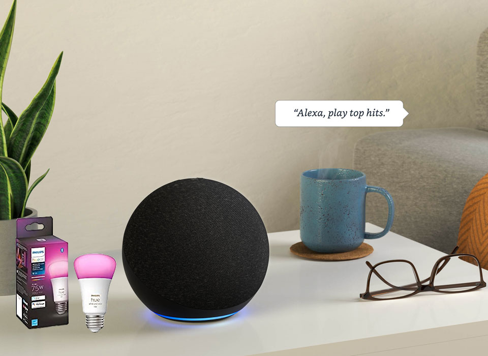 Echo Dot (4th generation) With Philips Hue Color Smart Bulb