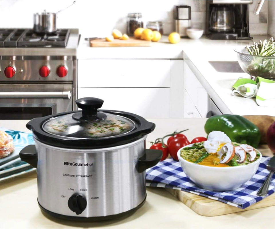 Elite Gourmet Glass Slow Cooker With Adjustable Temperature