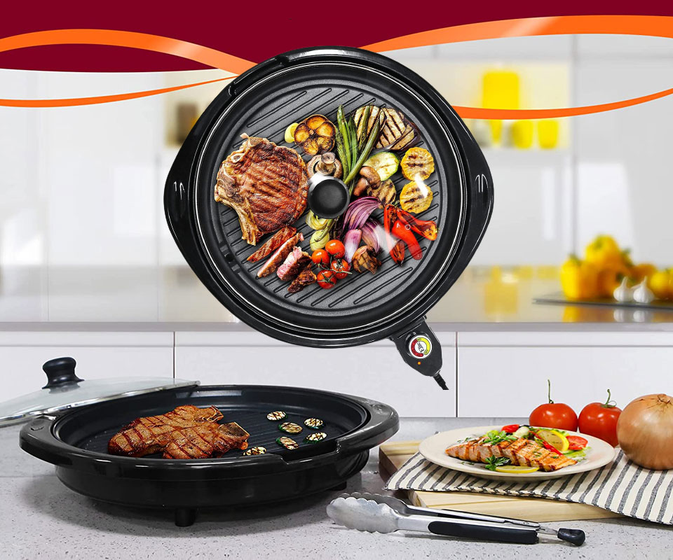 Elite Gourmet Large Indoor Electric Round Nonstick Grill