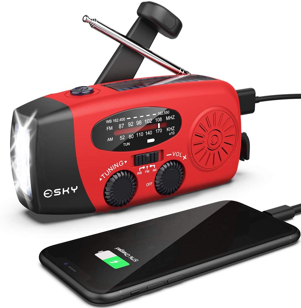 Esky Portable Self Powered Hand Crank Radio With Flashlight