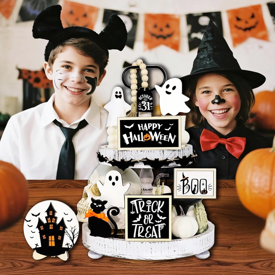 FINDRICH 19PCS Halloween Tiered Tray Decor