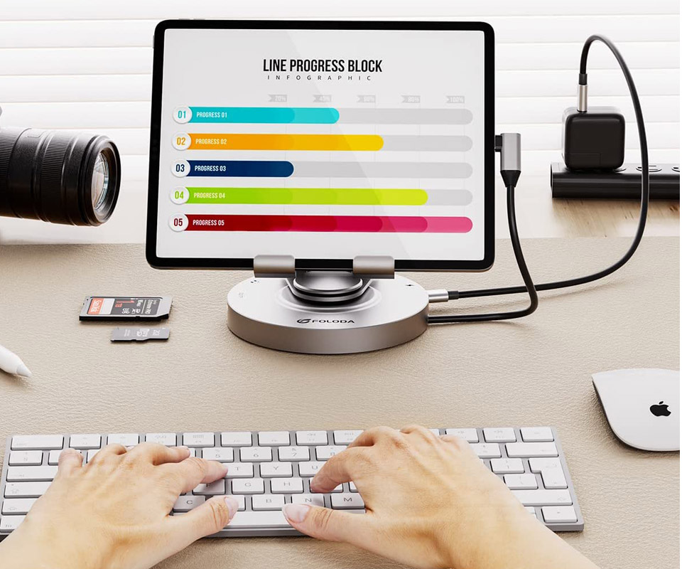 FOLODA 8-in-1 Rotatable Foldable Docking Station For iPad Pro
