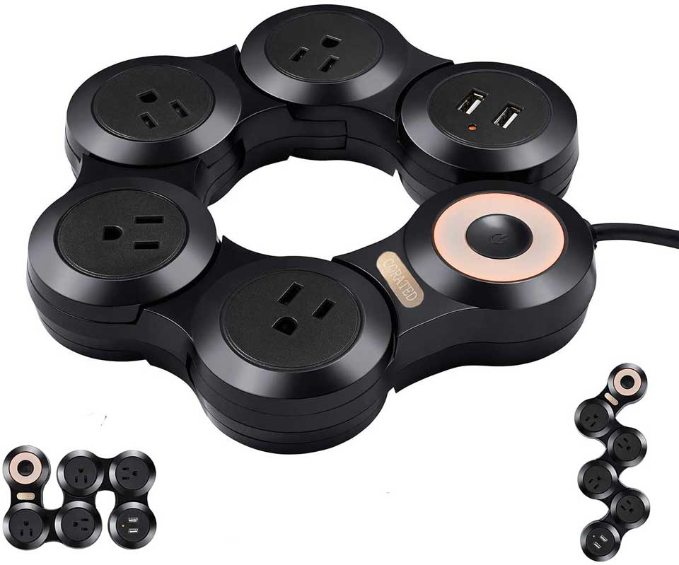 Flexible Power Strip With 2 USB Ports And 4 Outlets