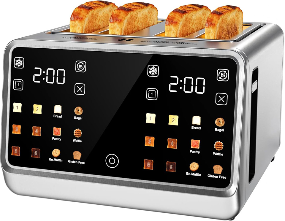  Foyoconven 4-Slice Wide Slot Smart Toaster With Digital TouchScreen