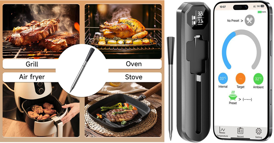 GJX Digital Wireless Bluetooth Meat Thermometer With Smart App