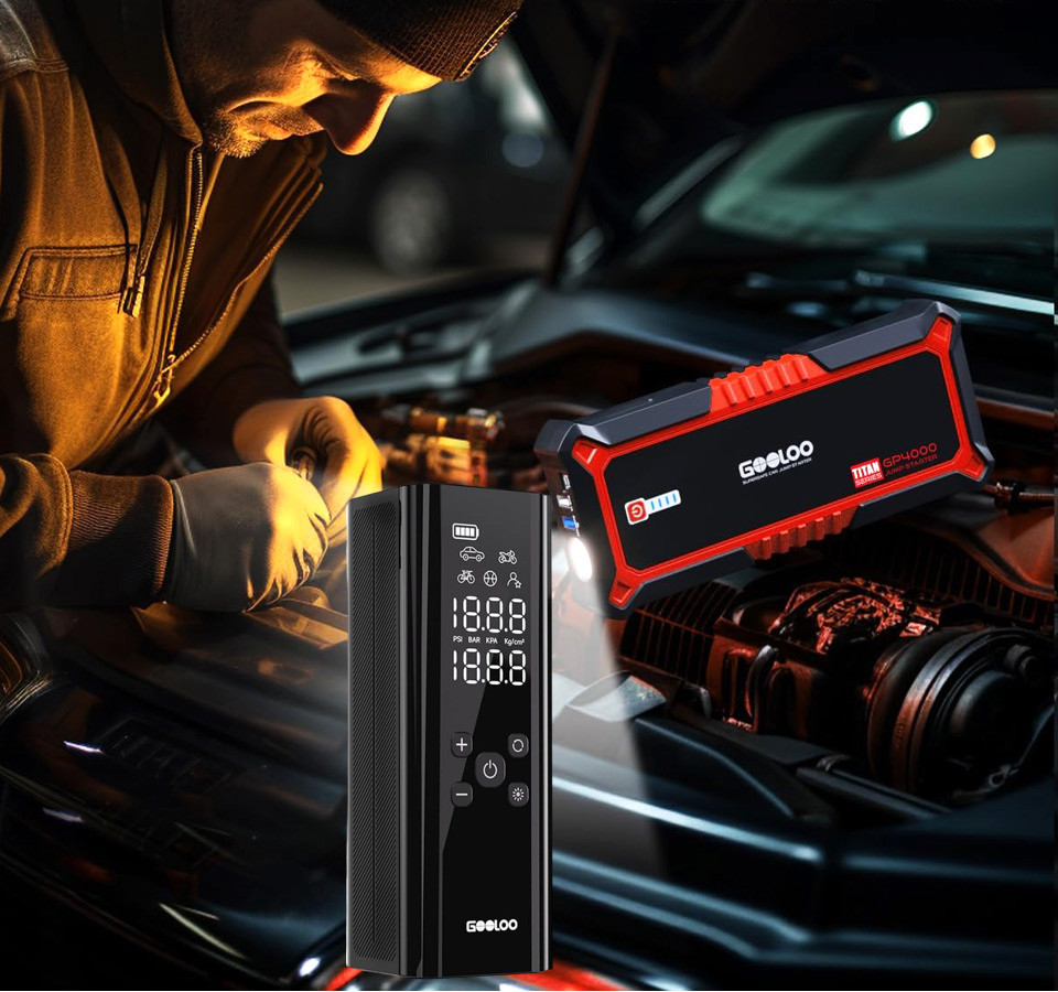 GOOLOO 4000A Car Battery Jump Starter & Portable Tire Inflator Combo