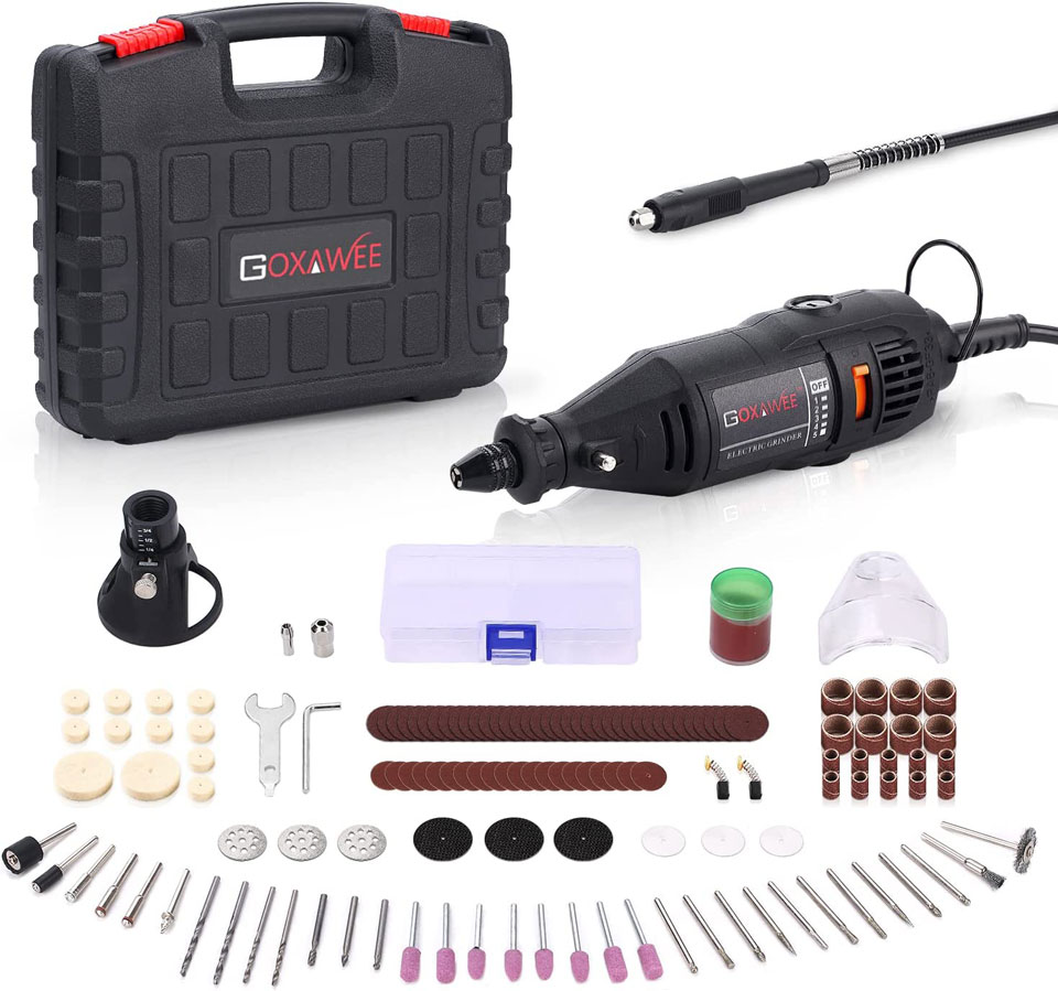 GOXAWEE Rotary Tool Kit With MultiPro Keyless Chuck And Flex Shaft