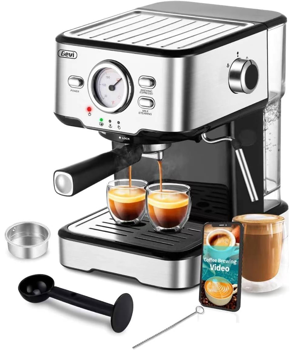 Gevi Espresso Cappuccino Maker With Milk Foaming Wand