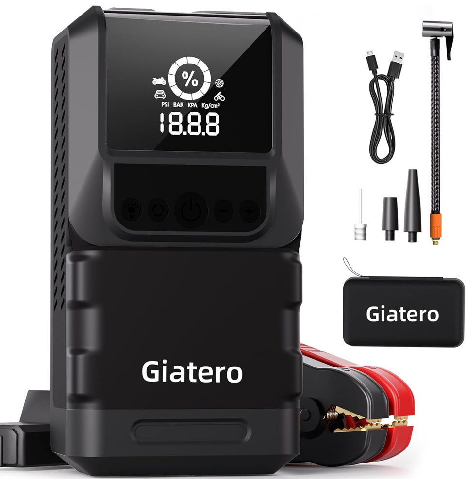 Giatero 6000A Portable Car Jump Starter With Air Compressor