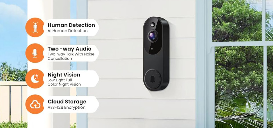 GridTera Smart WiFi Doorbell Camera With Al Human Recognition