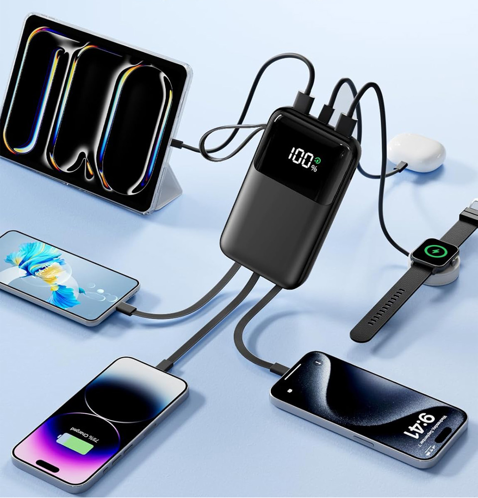 HELLEE Portable 6 Output Fast Charger With Built In Cable