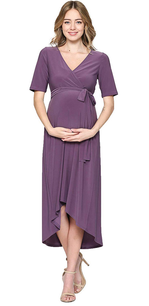 HELLO MIZ High-Low Surplice Wrap Maternity Dress 