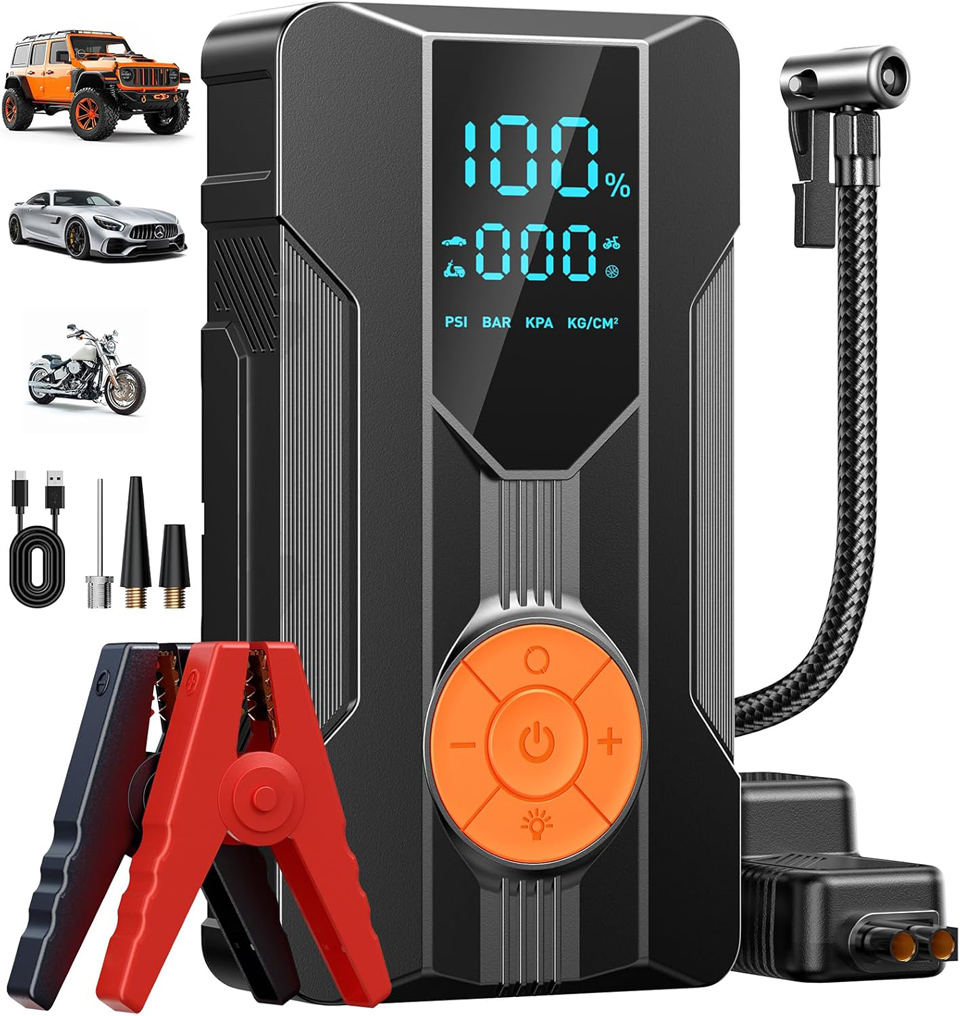 HIPOM Portable Car Jump Starter With Tire Inflator