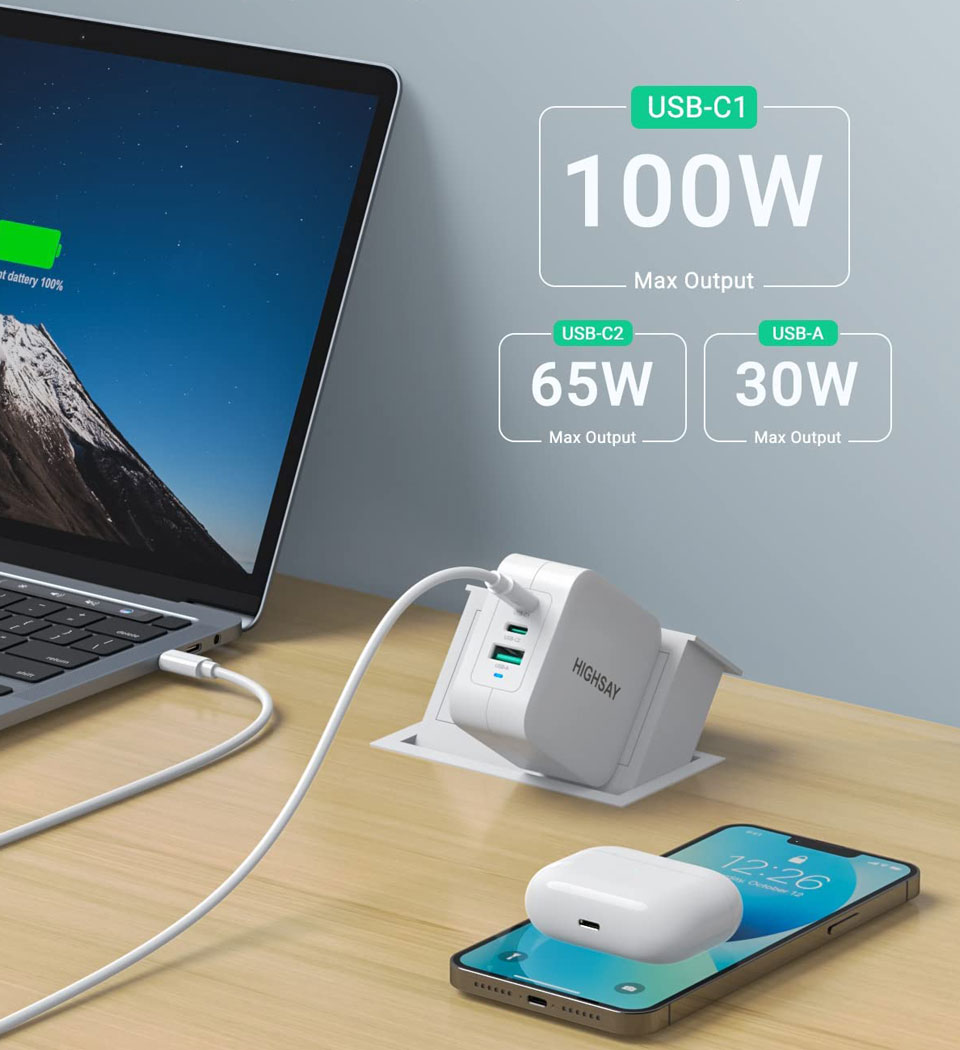 Highsay 3-Port USB C Fast Foldable Charging Station