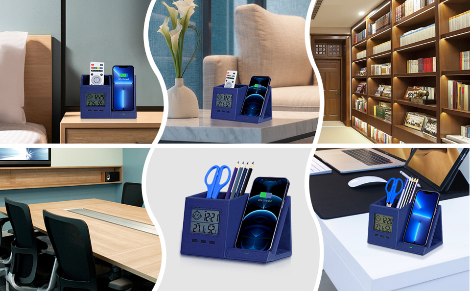 Home Office Desk Organizers With Wireless Charger And Digital Clock